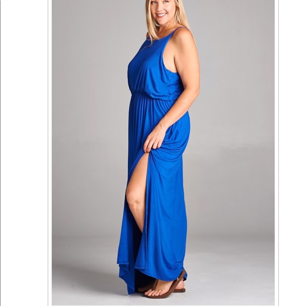 Bright Blue Plus Size Stretch Maxi Summer Dress